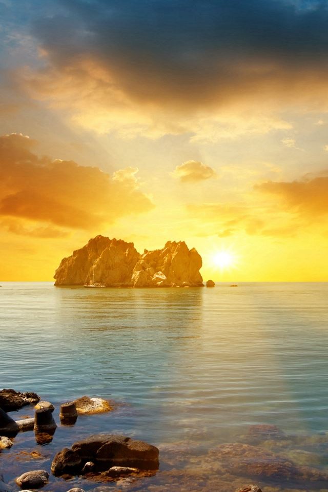 640x960 Coast Tranquil Sunset Landscape - black iPhone 4s Wallpaper