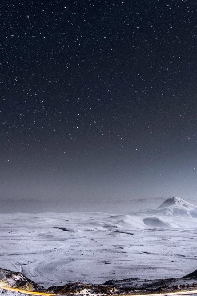 640x960 Night Stars Mountain Range Winter Landscape - black iPhone 4s Wallpaper