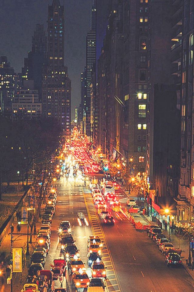 Busy New York Street Night Traffic iPhone 4s wallpaper 