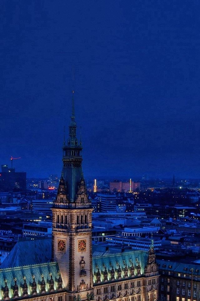 640x960 Christmas Blue Night Winter City - architecture iPhone 4s Wallpaper
