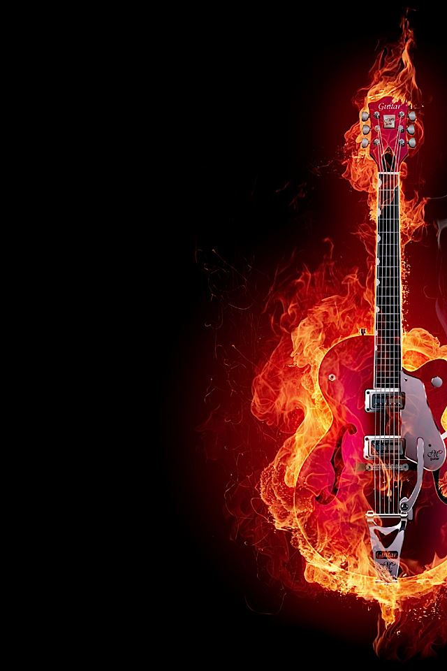 640x960 Flaming Guitar - music iPhone 4s Wallpaper