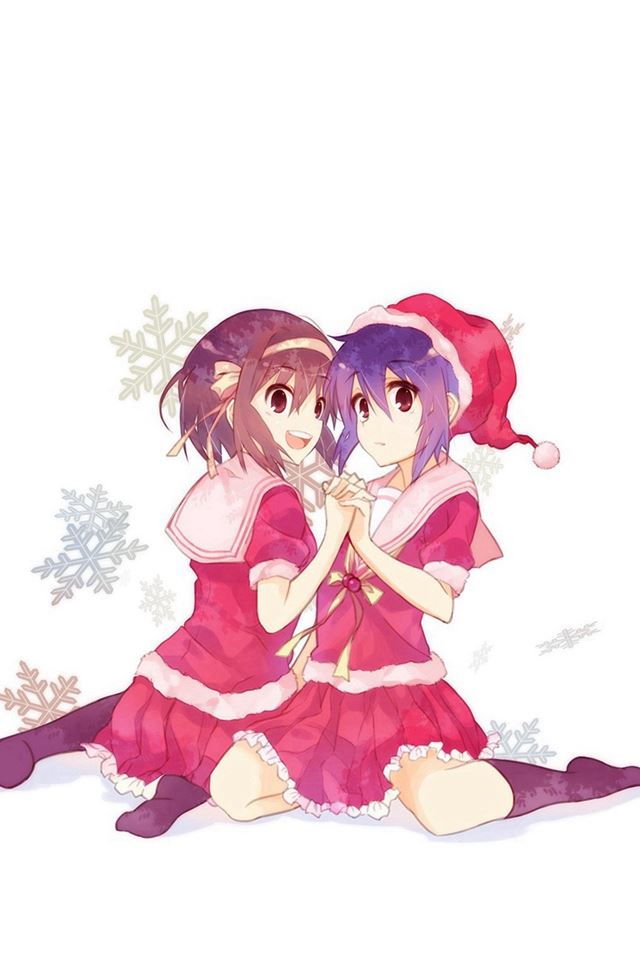 640x960 Cute Anime Chirstmas Art Illust Girls - snowflake iPhone 4s Wallpaper
