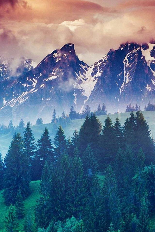 640x960 Forest Hills Snowy Mountains And Sunset Clouds -  iPhone 4s Wallpaper