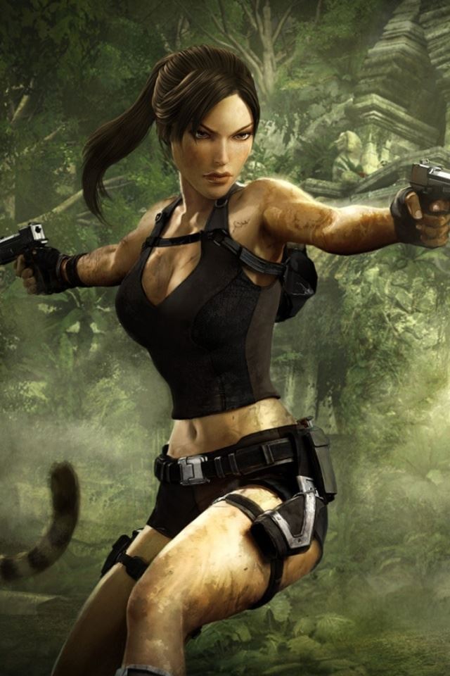 640x960 Lara Croft - black iPhone 4s Wallpaper
