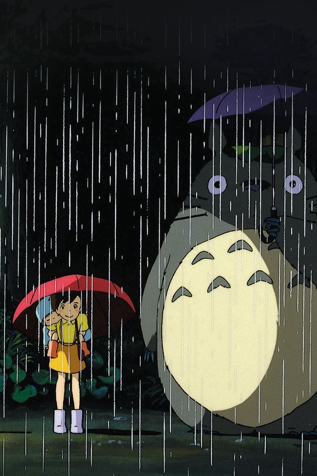 640x960 My Neighbor Totoro Art Illust Rain Anime - art iPhone 4s Wallpaper
