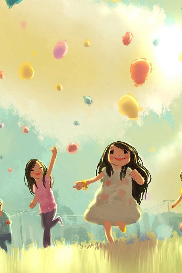 640x960 Kids Playing Illustration Art Cute - playing iPhone 4s Wallpaper