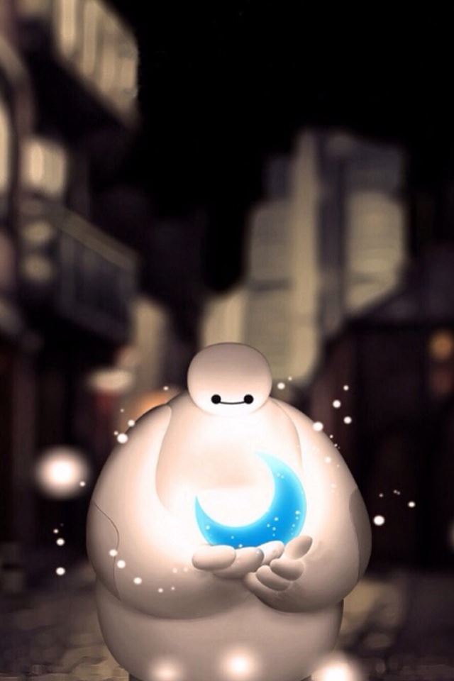 640x960 Baymax Holding Moon Dreamy Bokeh - dark (black) iPhone 4s Wallpaper
