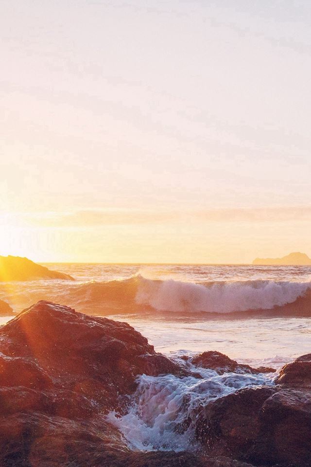 640x960 Sea Ocean Nature Sunset Rock Wave - wave iPhone 4s Wallpaper