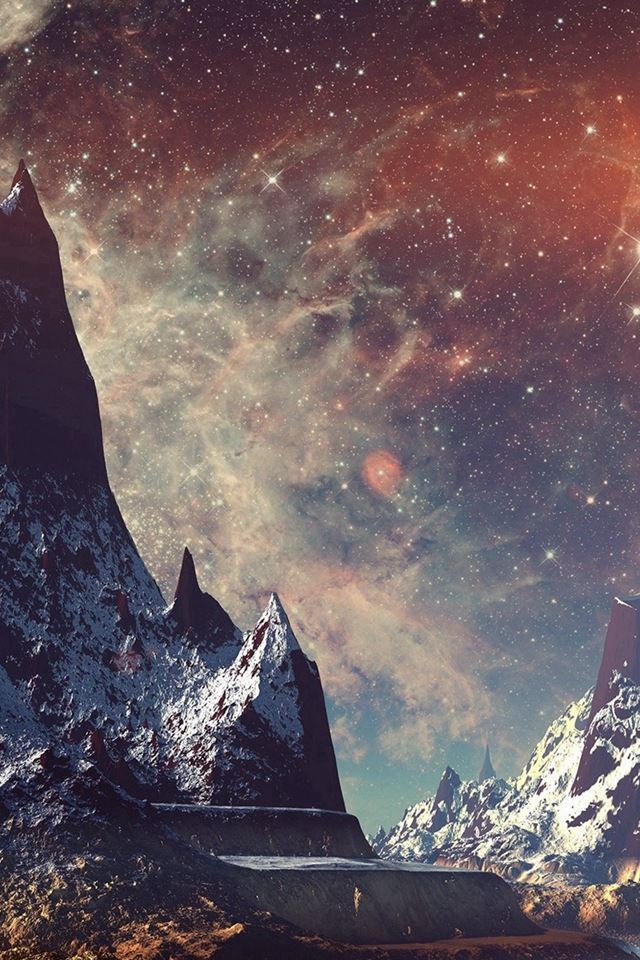 640x960 Dream Space World Mountain Sky Star Illustration Flare - orange iPhone 4s Wallpaper