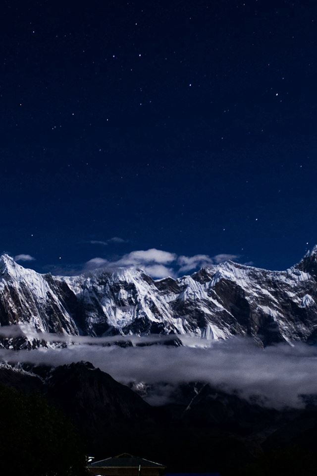640x960 Mountain Snow Dark Winter Sky Star - mountains iPhone 4s Wallpaper