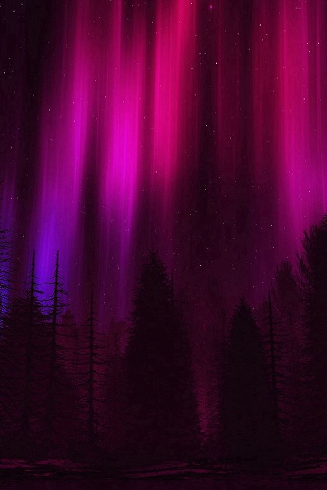 640x960 Aurora Night Sky Dark Red Nature Art - pine tree iPhone 4s Wallpaper
