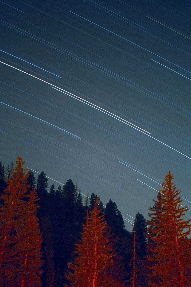 640x960 Night Wood Mountain Star Sky Nature - orange iPhone 4s Wallpaper