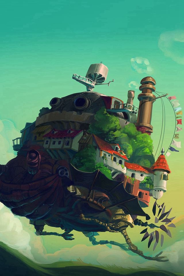 640x960 Studio Ghibli Castle Anime Green Peace Art Illustration - studio ghibli iPhone 4s Wallpaper
