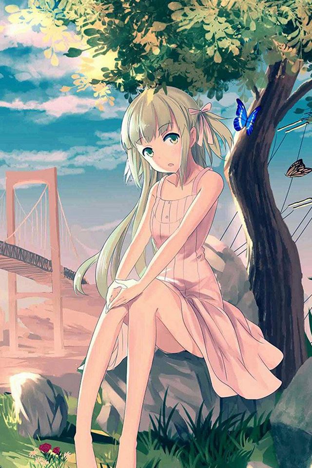 Cute Anime Girl Sunset Illustration Art iPhone 4s Wallpapers Free Download