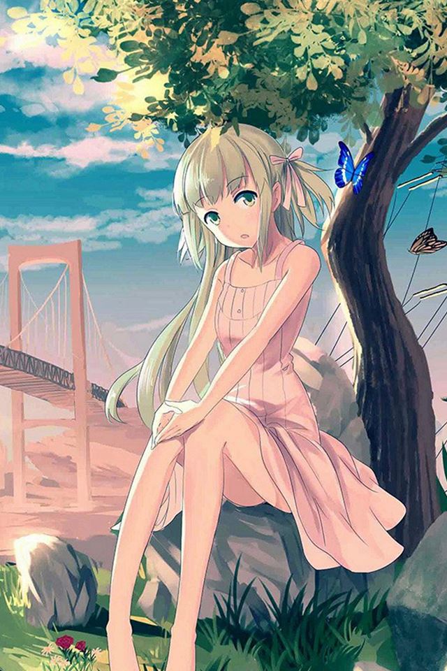640x960 Cute Anime Girl Sunset Illustration Art - sunset iPhone 4s Wallpaper