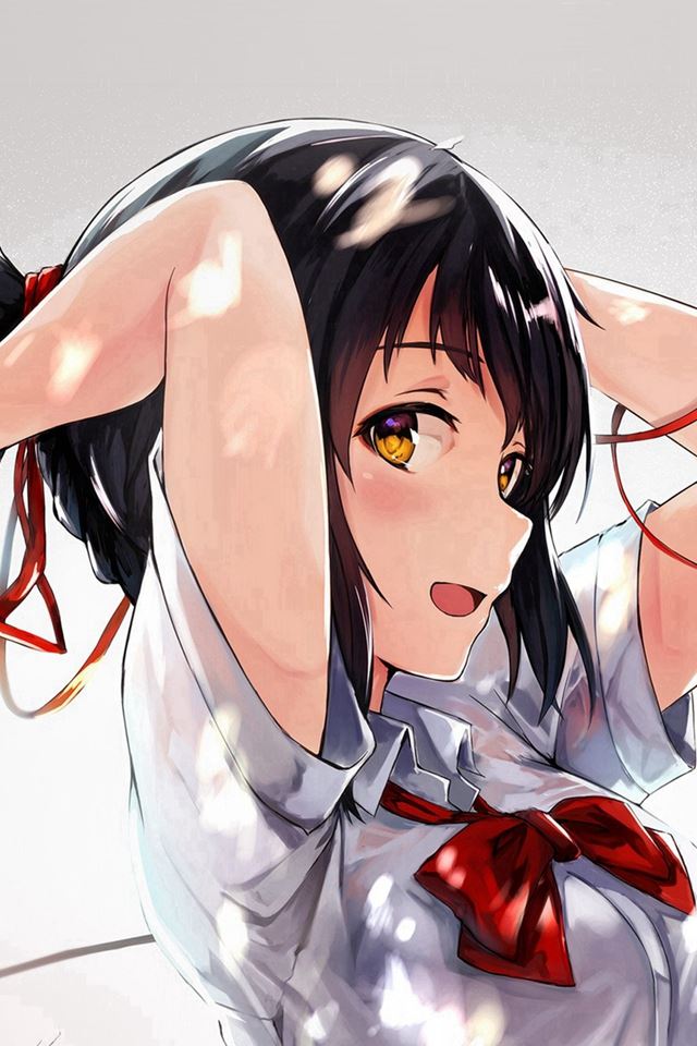 640x960 Yourname Anime Film Girl Red Ribbon Illustration Art - cute iPhone 4s Wallpaper