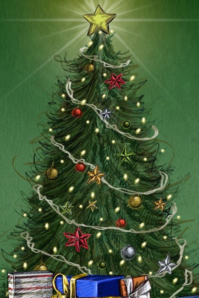 Christmas Pine Tree Around Gifts iPhone 4s Wallpapers Free Download