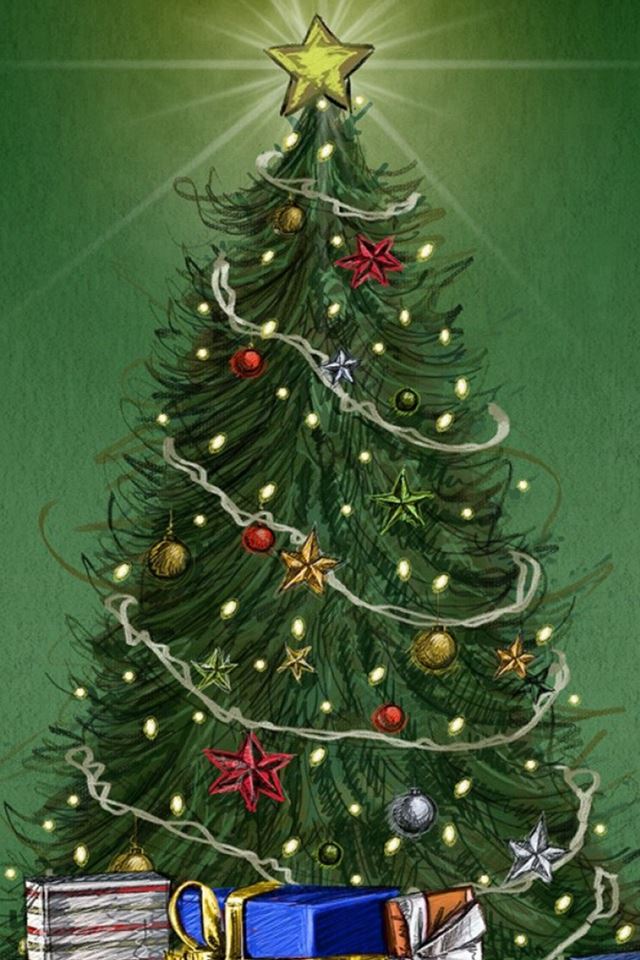 640x960 Christmas Pine Tree Around Gifts -  iPhone 4s Wallpaper