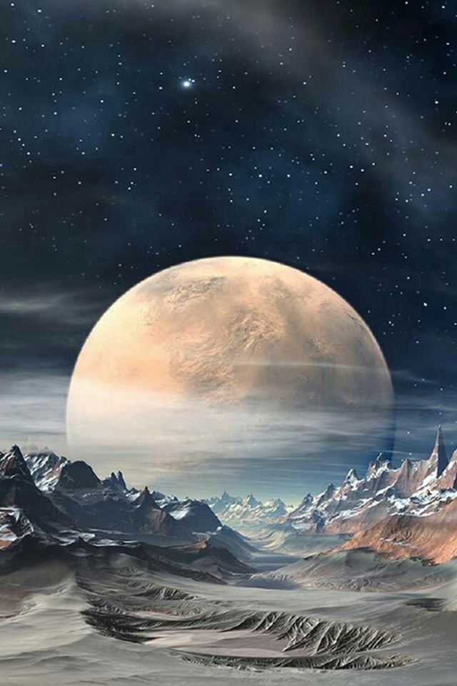 640x960 Nature Super Moon Planet Rocky Landscape - cyan iPhone 4s Wallpaper