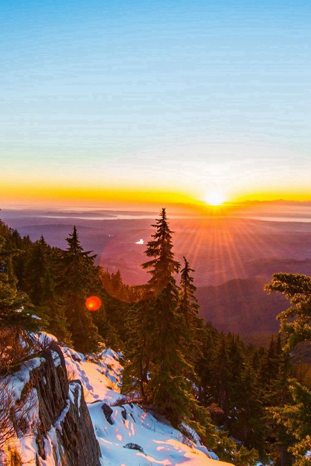 640x960 Mountain Snow Winter Sunset Wood Nature - snow iPhone 4s Wallpaper
