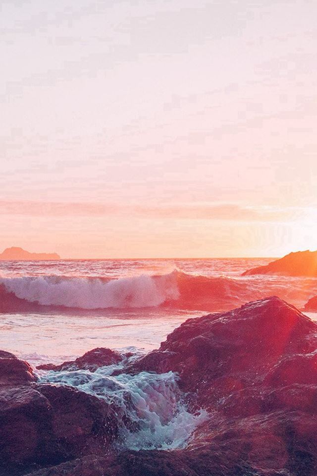 640x960 Sea Ocean Nature Sunset Rock Wave Blue Red - ocean iPhone 4s Wallpaper