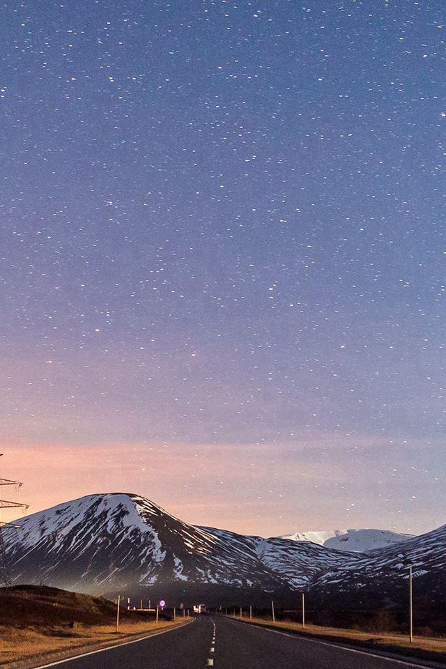 640x960 Sky Star Lovely Road Street Mountain Winter Nature - lovely iPhone 4s Wallpaper