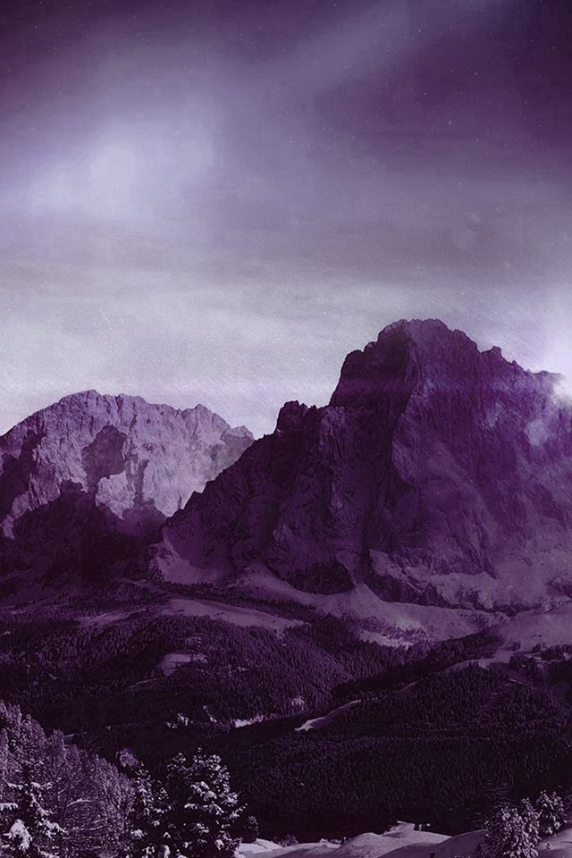 Night Sky Mountain Snow Winter Aurora Purple iPhone 4s wallpaper 