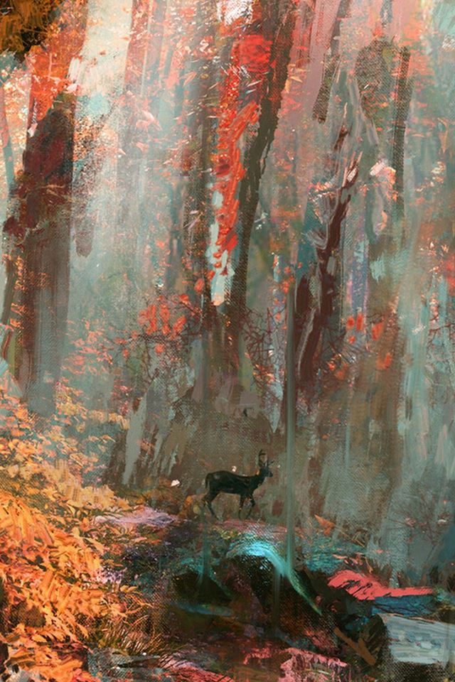 640x960 Rain Deer Forest Illustration Art -  iPhone 4s Wallpaper
