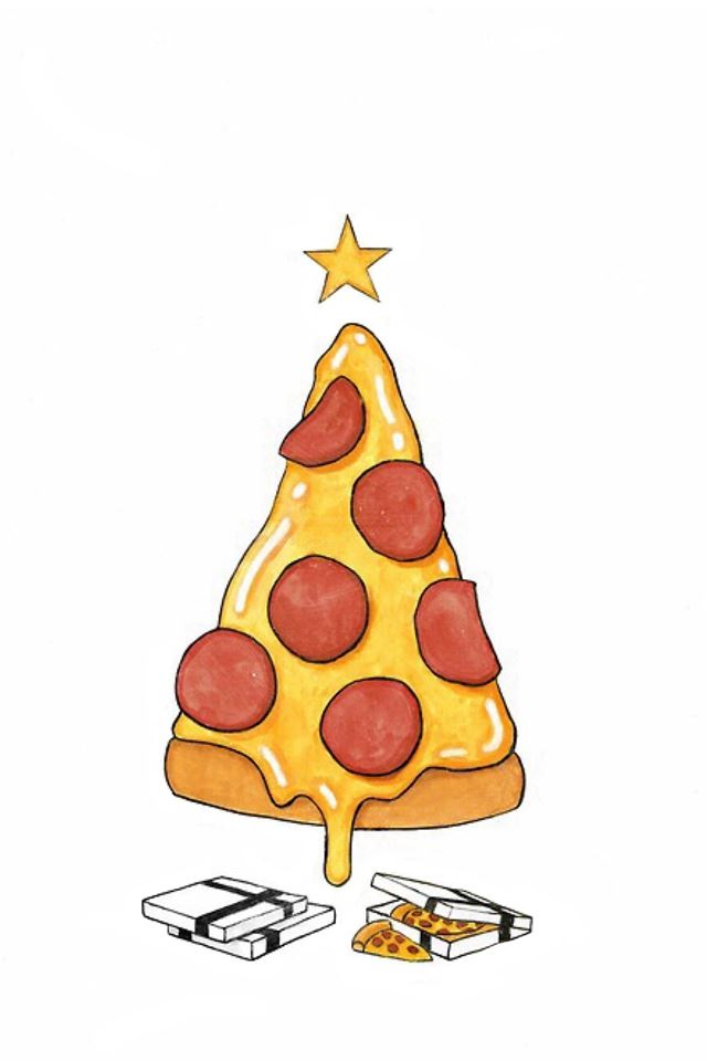 640x960 Pizza Christmas Tree Presents - orange iPhone 4s Wallpaper