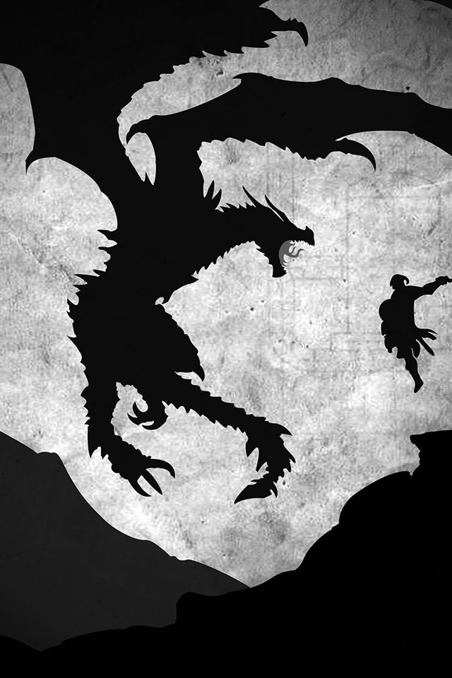 Skyrim Dragon Illustration Art Bw iPhone 4s wallpaper 
