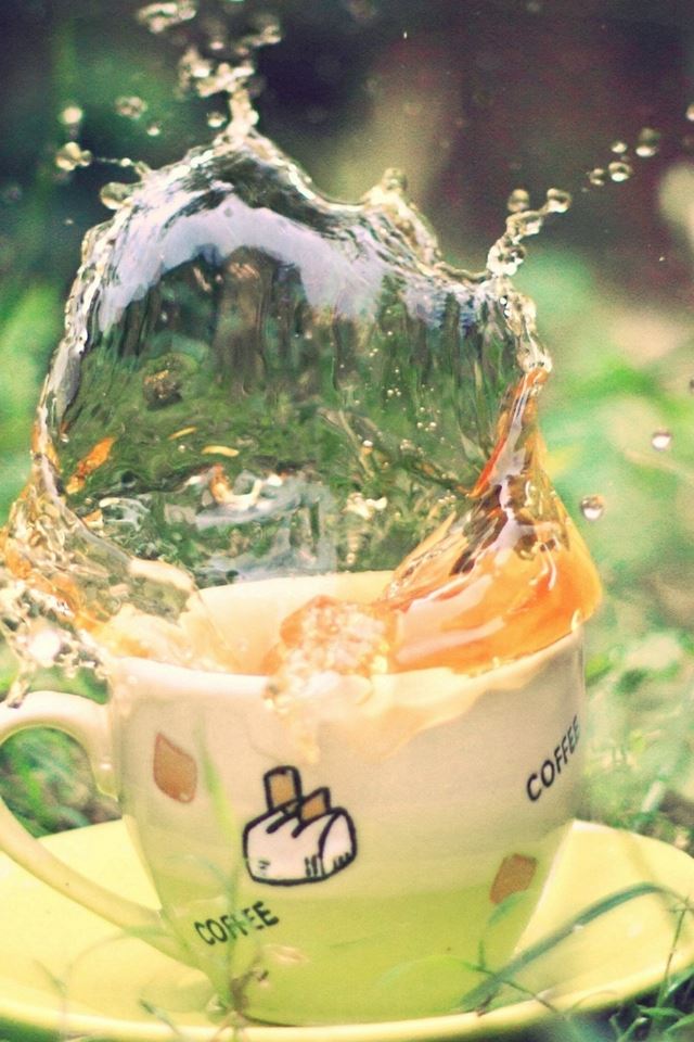 640x960 Tea Spray Earth Grass Saucer Green Cup -  iPhone 4s Wallpaper