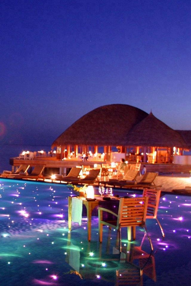 640x960 Maldives Tropical Resort Evening - flare iPhone 4s Wallpaper