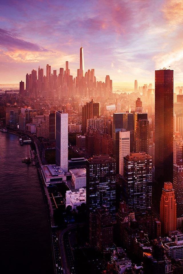 640x960 New York Sunset City Skyline - black iPhone 4s Wallpaper