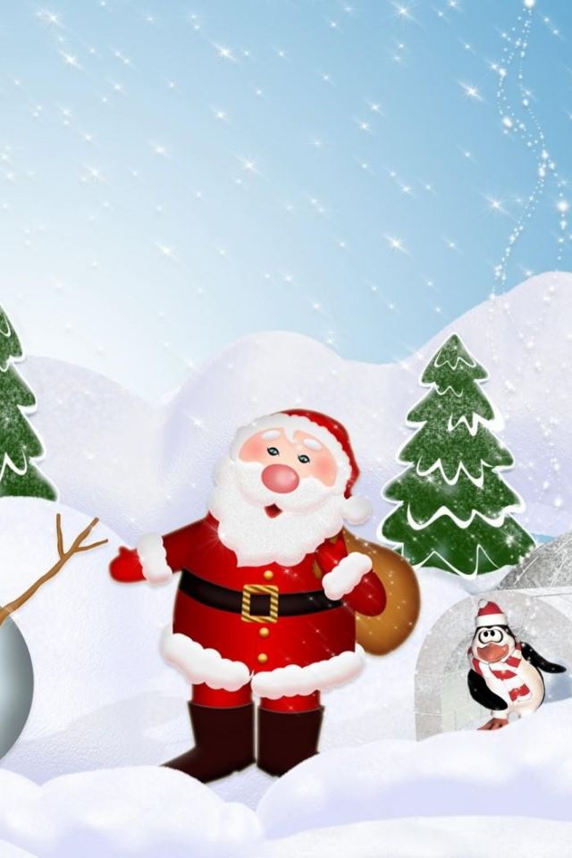 640x960 Tree santa claus snowman - white iPhone 4s Wallpaper
