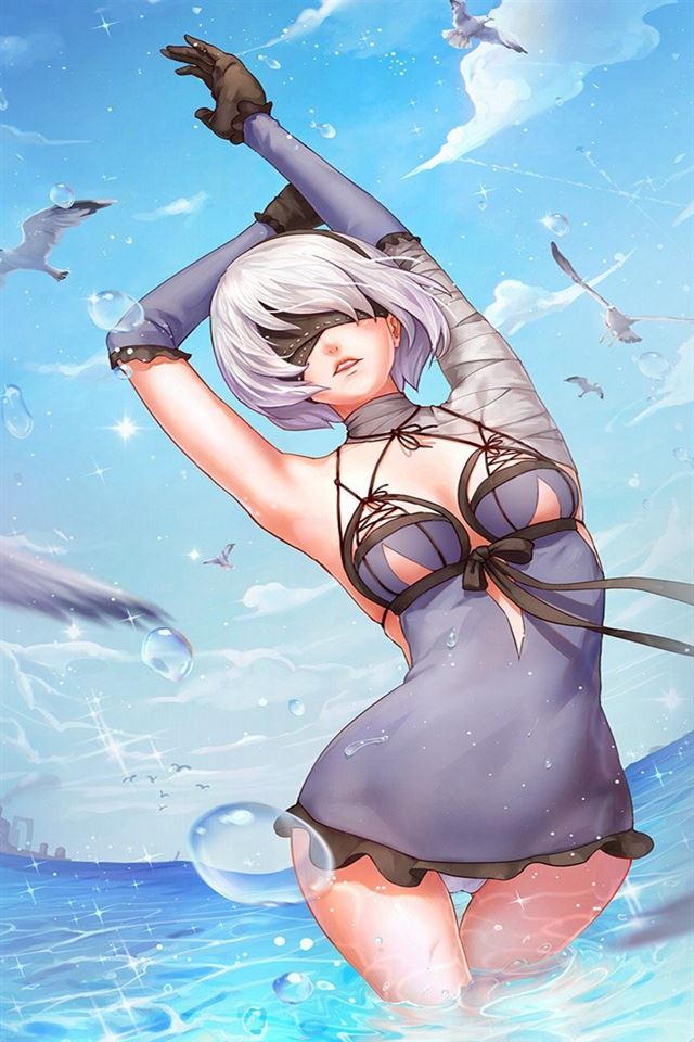 640x960 Girl sea art illustration - sea iPhone 4s Wallpaper