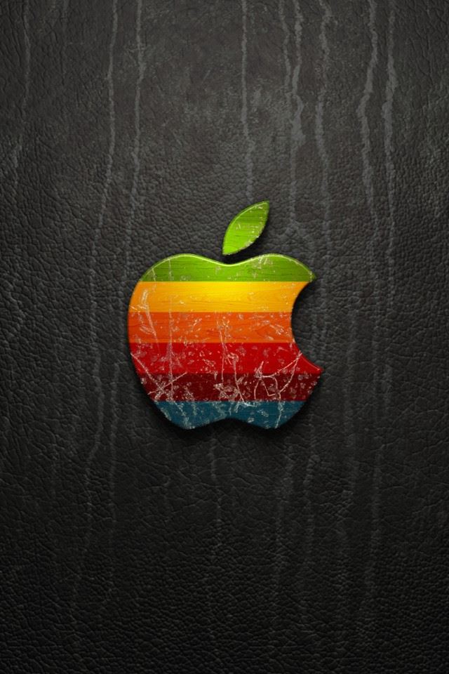 640x960 Rainbow Apple Logo - dark (black) iPhone 4s Wallpaper