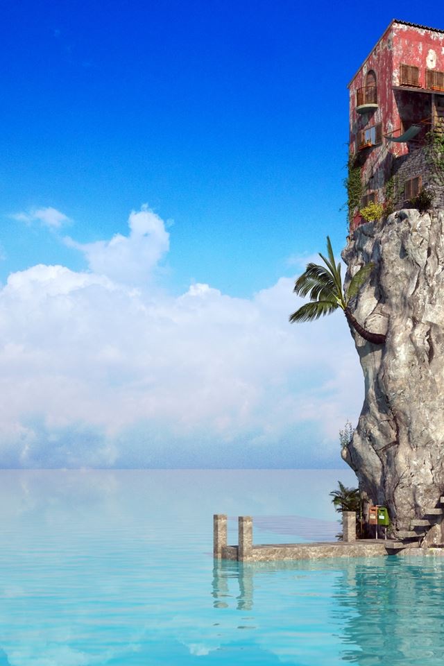 640x960 Stone House At The Sea - house iPhone 4s Wallpaper