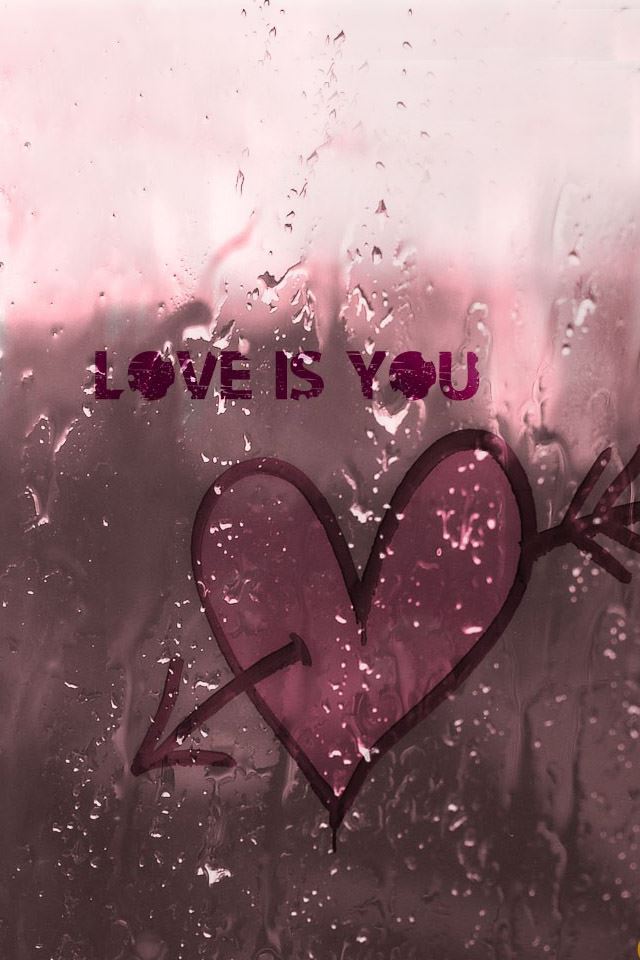 640x960 Love on the glass - drops iPhone 4s Wallpaper