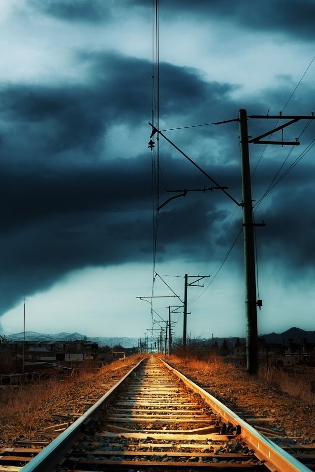 640x960 Armenia Gyumri Storm - railway iPhone 4s Wallpaper