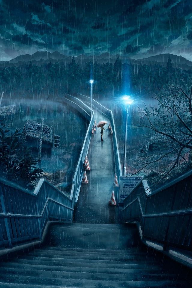 640x960 Promenade in the rain at night -  iPhone 4s Wallpaper