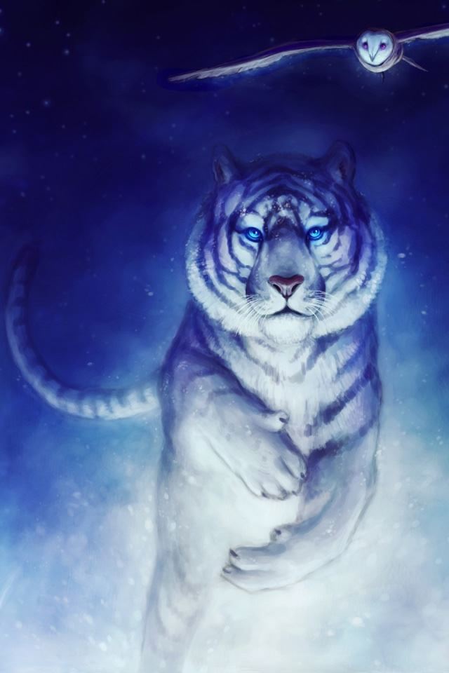 White Tiger Owl Art iPhone 4s Wallpapers Free Download