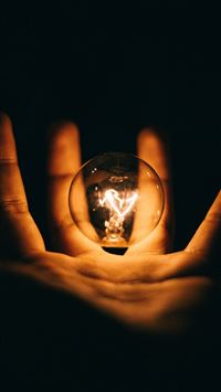 clear glass bulb on human palm wallpaper