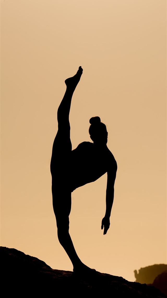 1080x1920 silhouette of woman doing oga - dance iPhone 8 Wallpaper