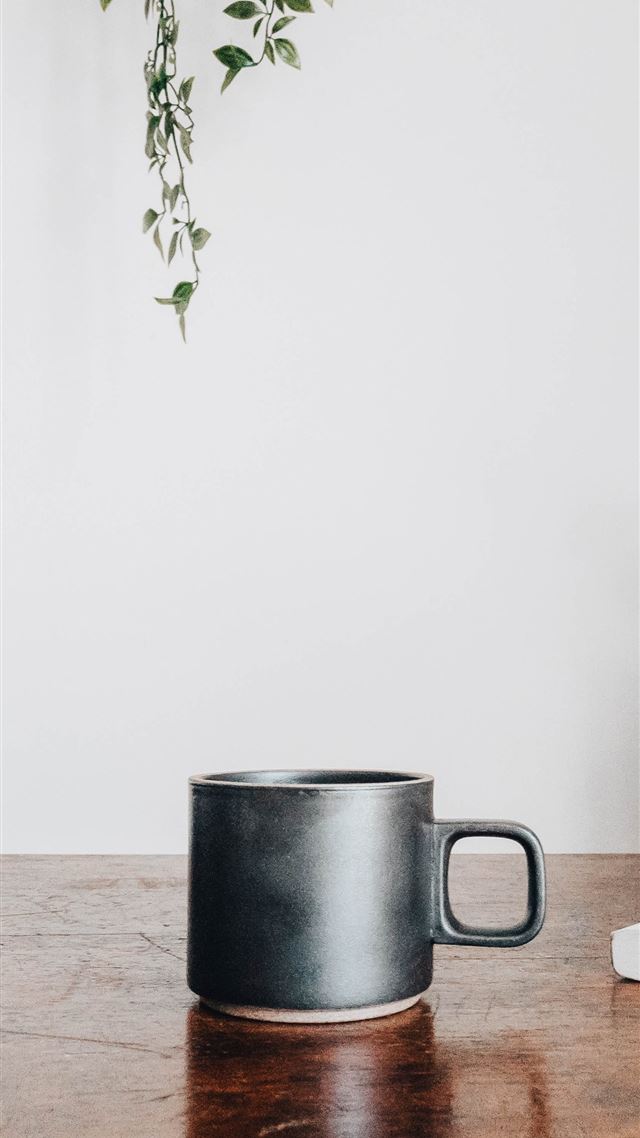 1080x1920 black ceramic mug on brown wooden table - simple iPhone 8 Wallpaper