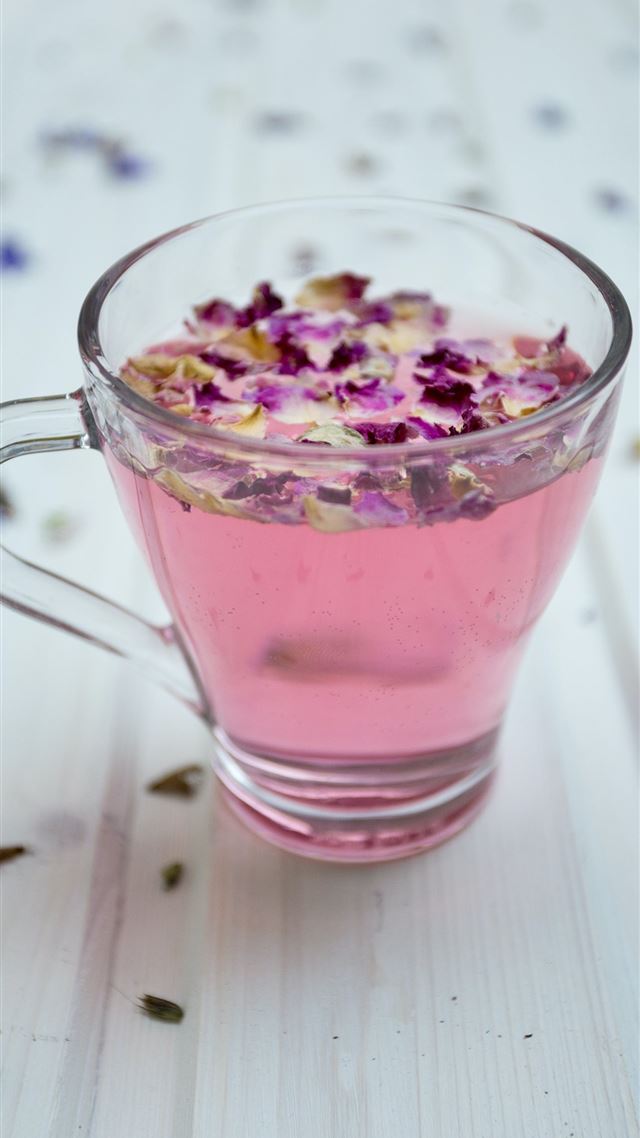 1080x1920 clear glass cup surrounded by petals - spring iPhone 8 Wallpaper