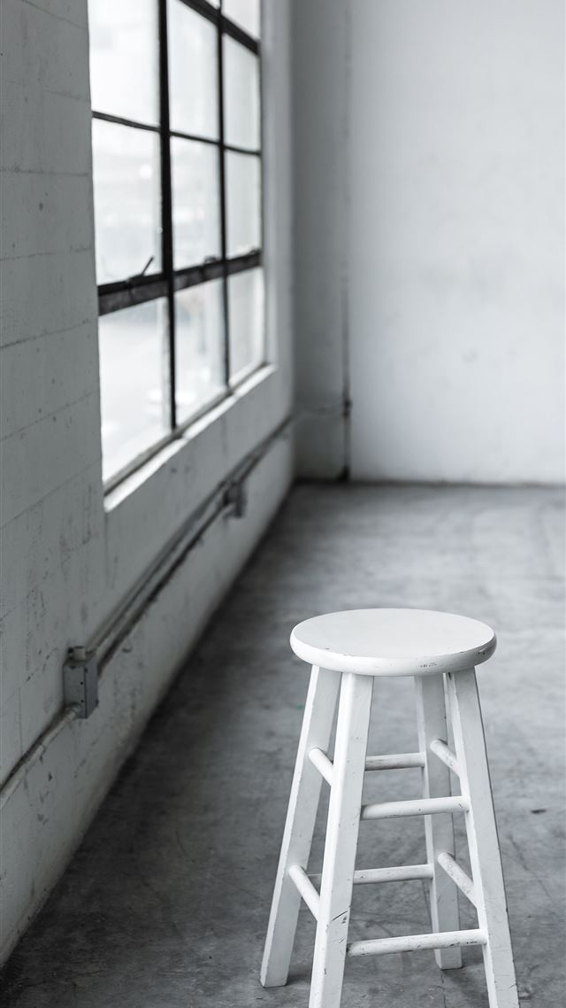 1080x1920 round white wooden stool near closed window - black iPhone 8 Wallpaper