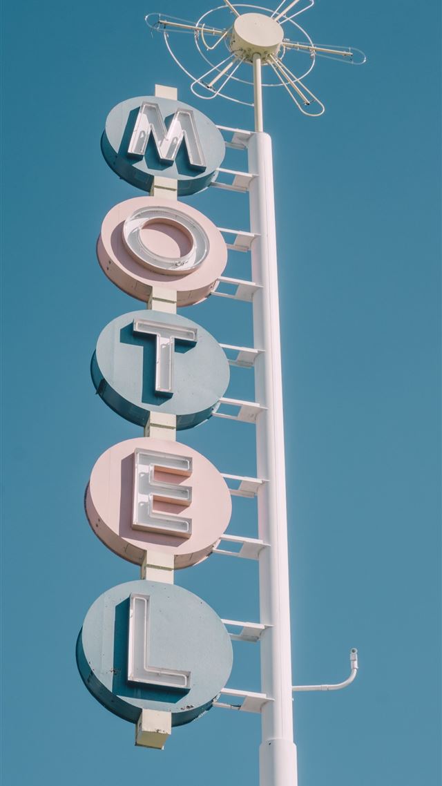 1080x1920 white and teal metal motel signage - pink iPhone 8 Wallpaper