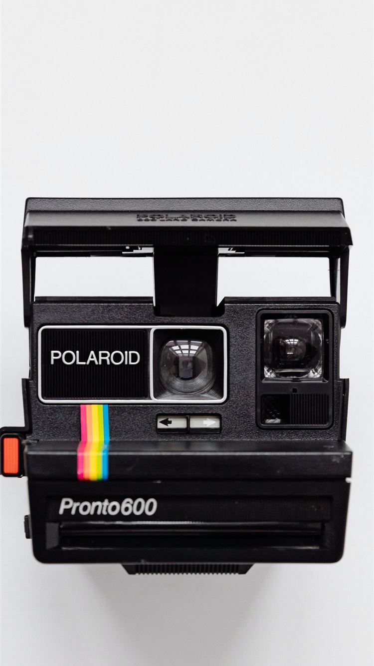 black Polaroid camera with white background iPhone 8 wallpaper 