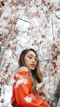 woman wearing red off shoulder dress wallpaper