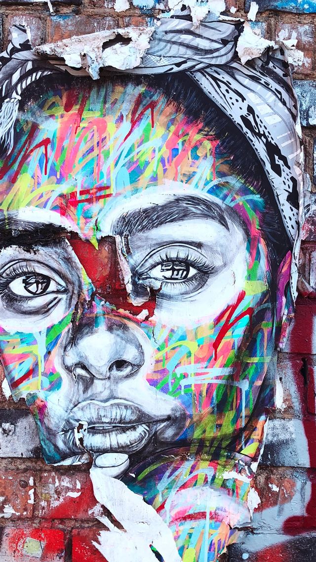 1284x2778 graffiti of woman's face on wall - color iPhone 8 Wallpaper
